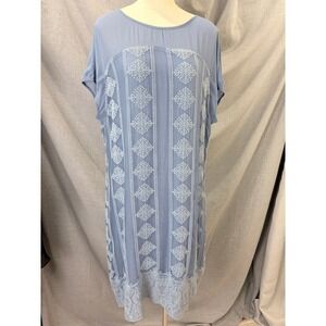 Sundance | Blue Embroidered Rayon Tunic Dress | XL | Boho Coastal